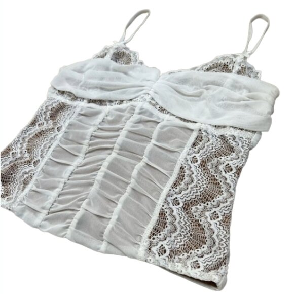 I.AM.GIA White Lace Corset Cami Top Ruched Bow Detail Y2K Fully Lined XL - Picture 6 of 14